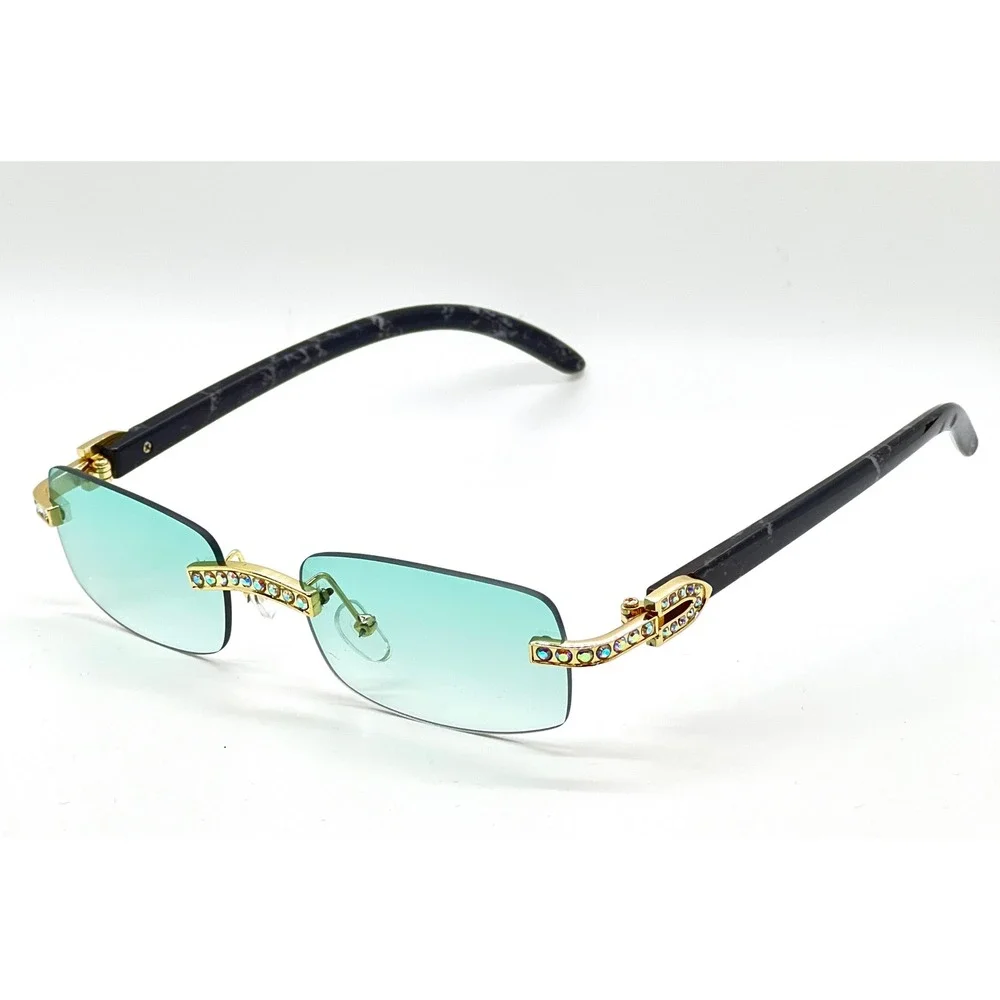 Green Gradient Lens Sunglasses Men Gold Tone Sophisticated Bling Rapper 2025 Rap